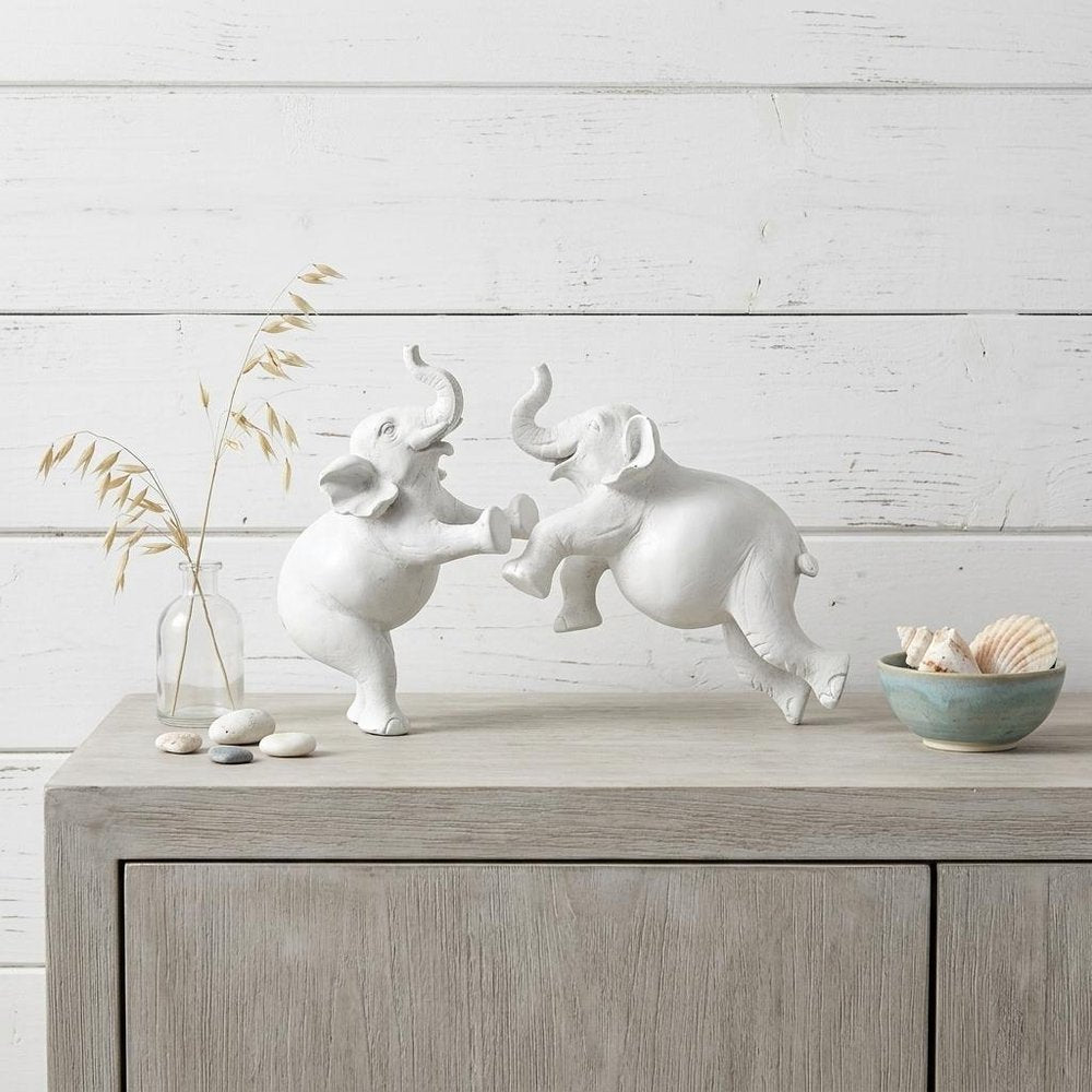 6" White Resin Elephant Decorative Wall Sculpture