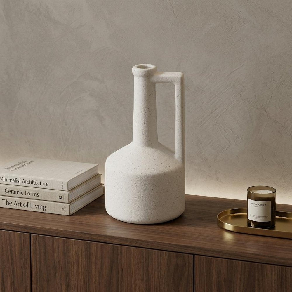 9" White Ceramic Table Vase in a home interior
