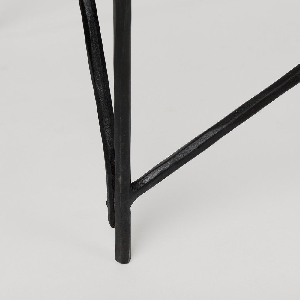 59" White and Black Genuine Marble and Metal Console Table. Console table isolated on a plain white background, in a black marble finish.
