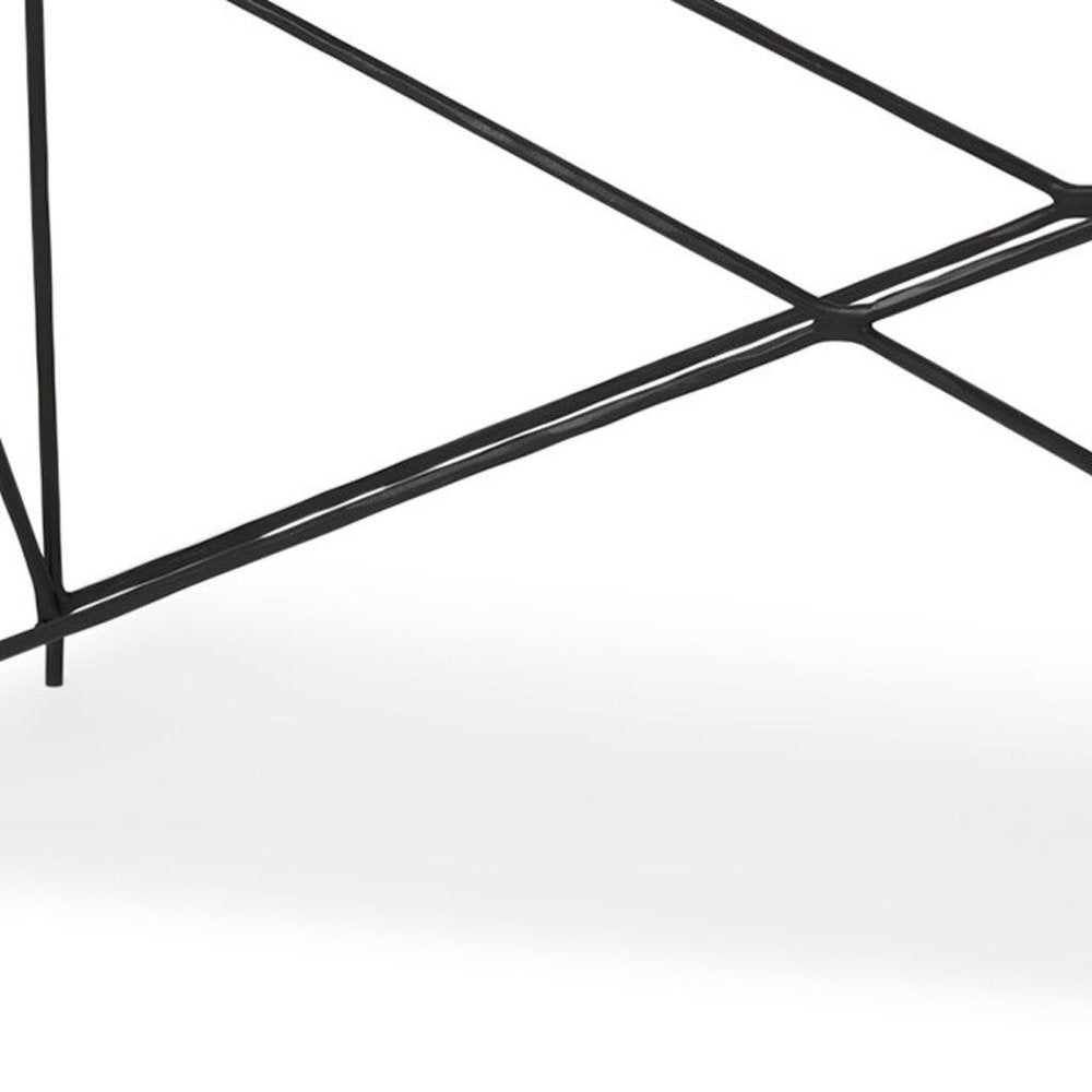 59" White and Black Genuine Marble and Metal Console Table. Console table isolated on a plain white background, showing a black marble surface.