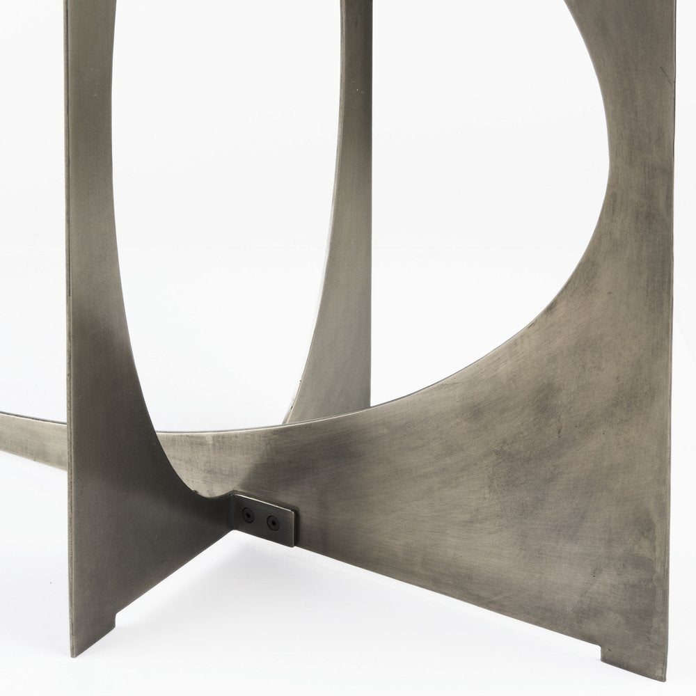 60" Black and Nickel Genuine Marble and Metal Frame Console Table. Console table isolated on a plain white background, showing a black marble surface.