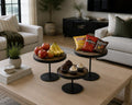 Set of Three Black And Light Brown Iron And Solid Wood Round Risers
