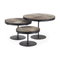 Set of Three Black And Light Brown Iron And Solid Wood Round Risers on a white background