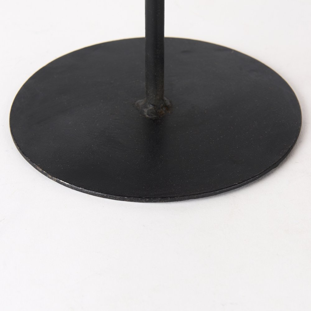 Set of Three Black And Light Brown Iron And Solid Wood Round Risers on a white background