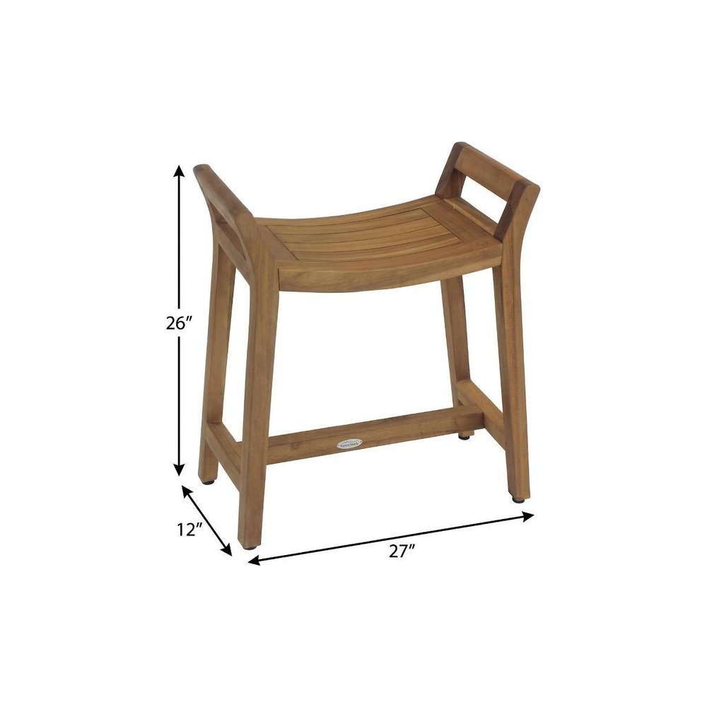 26" X 27" Brown Teak Rectangular Shower Bench. Shower bench isolated on a plain white background, finished in brown teak.