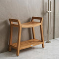 26" X 27" Brown Teak Rectangular Shower Bench With Shelf