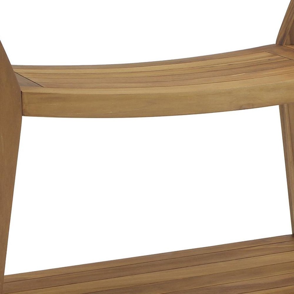 26" X 32" Brown Teak Rectangular Shower Bench With Shelf