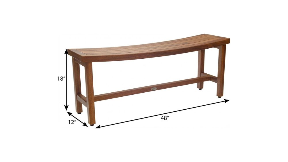 18" X 48" Brown Teak Rectangular Shower Bench. Shower bench isolated on a plain white background, showing a brown teak surface.
