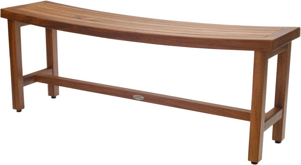 18" X 48" Brown Teak Rectangular Shower Bench. Shower bench isolated on a plain white background, finished in brown teak.