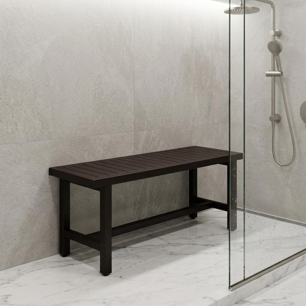 18" X 48" Brown Teak Rectangular Shower Bench - SKU 731385. Shower bench isolated on a plain white background.