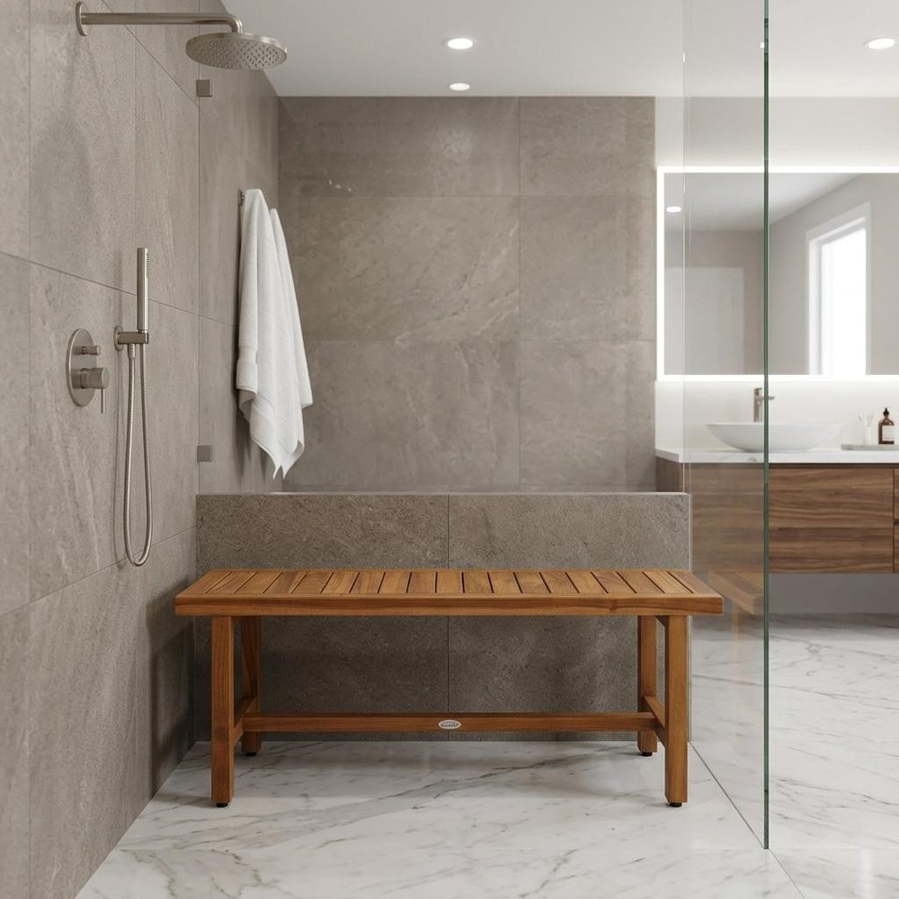 18" X 48" Brown Teak Rectangular Shower Bench