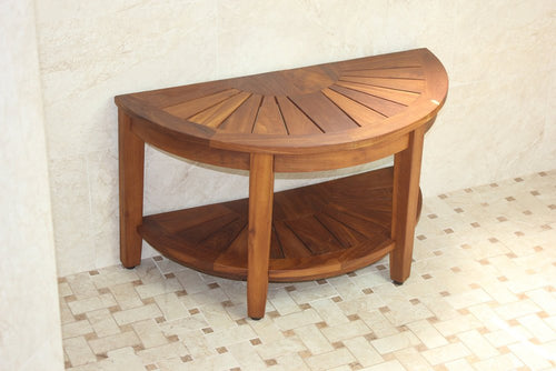 18" X 32" Brown Teak Rectangular Shower Bench With Shelf