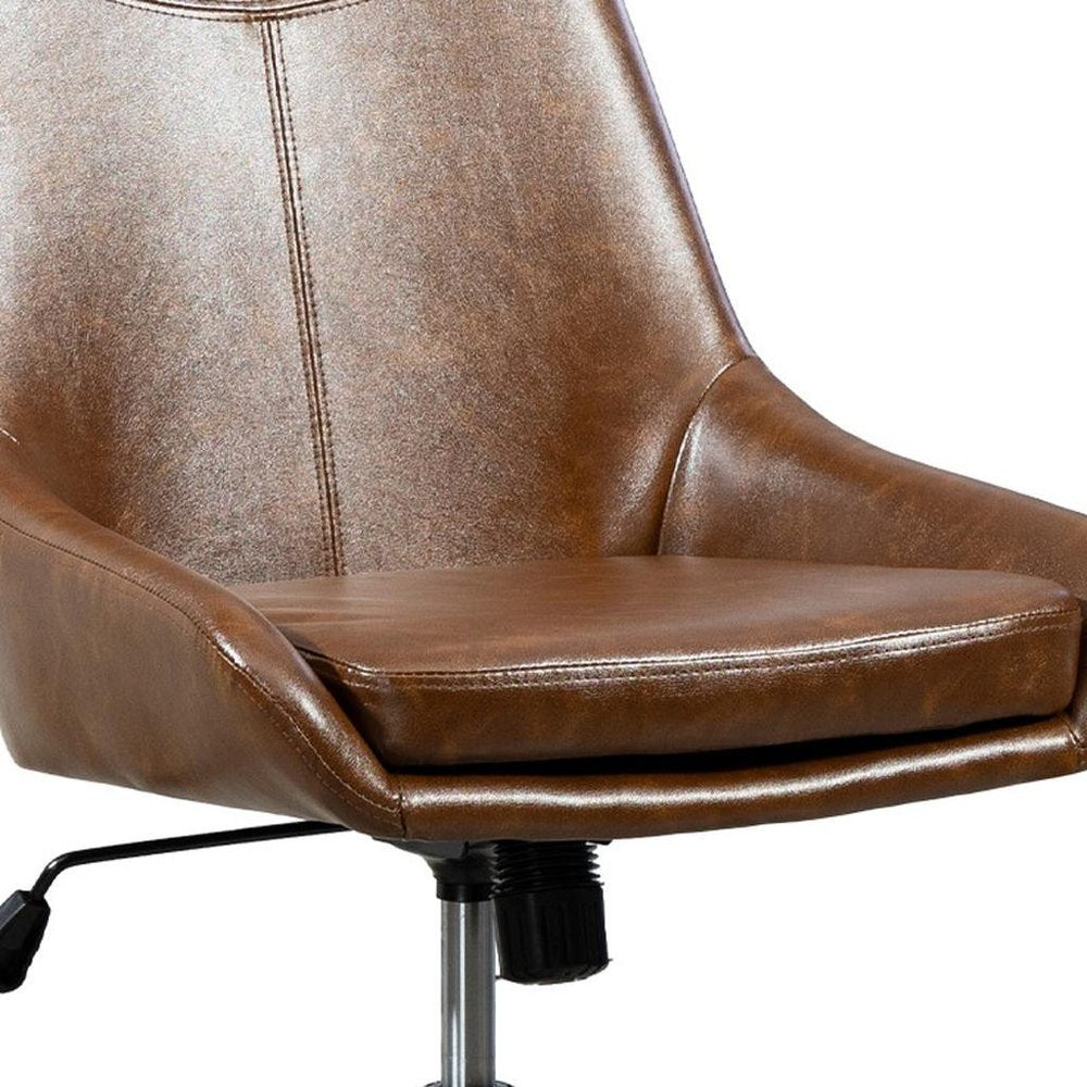 Light Brown and Black Adjustable Height Swivel Rolling Office Chair