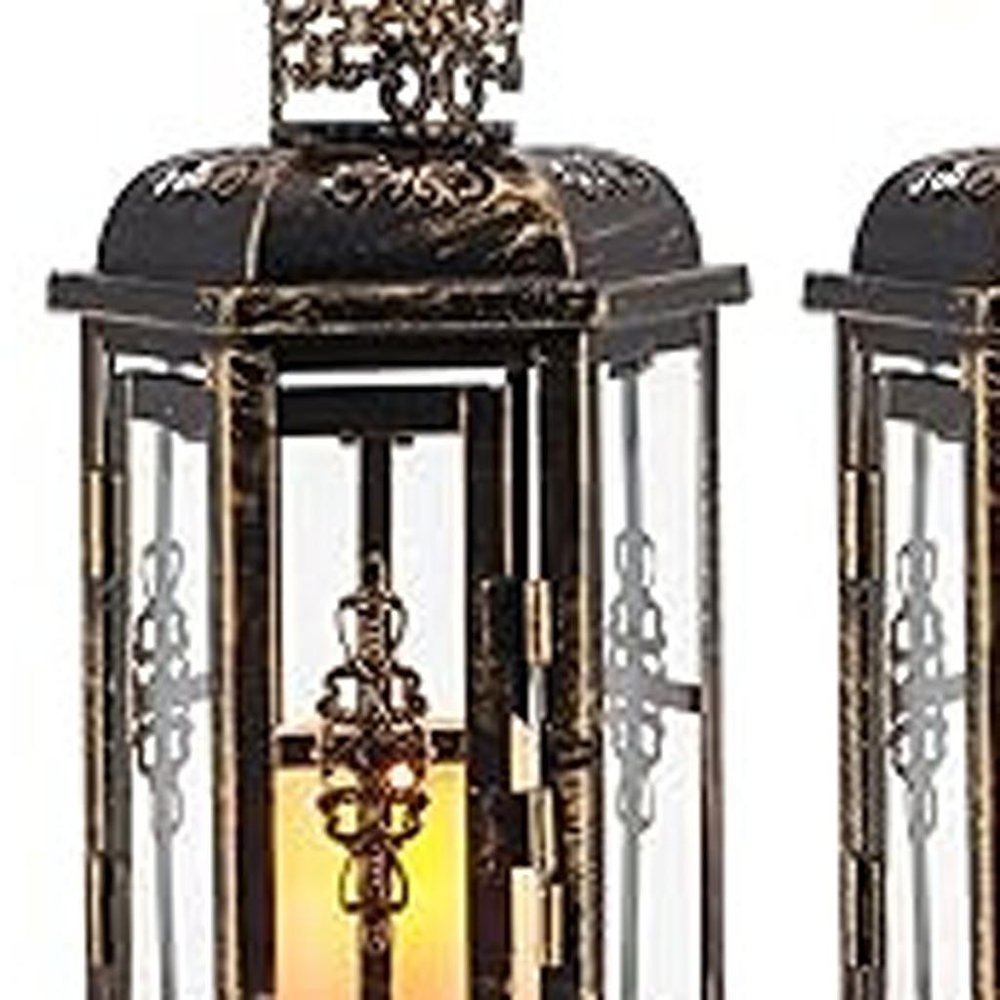 Set of Two Black Glass Floor Candelabra Candle Holders - 10.00" H x 5.00" W x 4.00" D