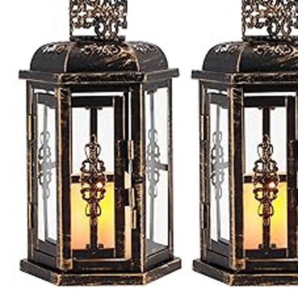 Set of Two Black Glass Floor Candelabra Candle Holders - 10.00" H x 5.00" W x 4.00" D