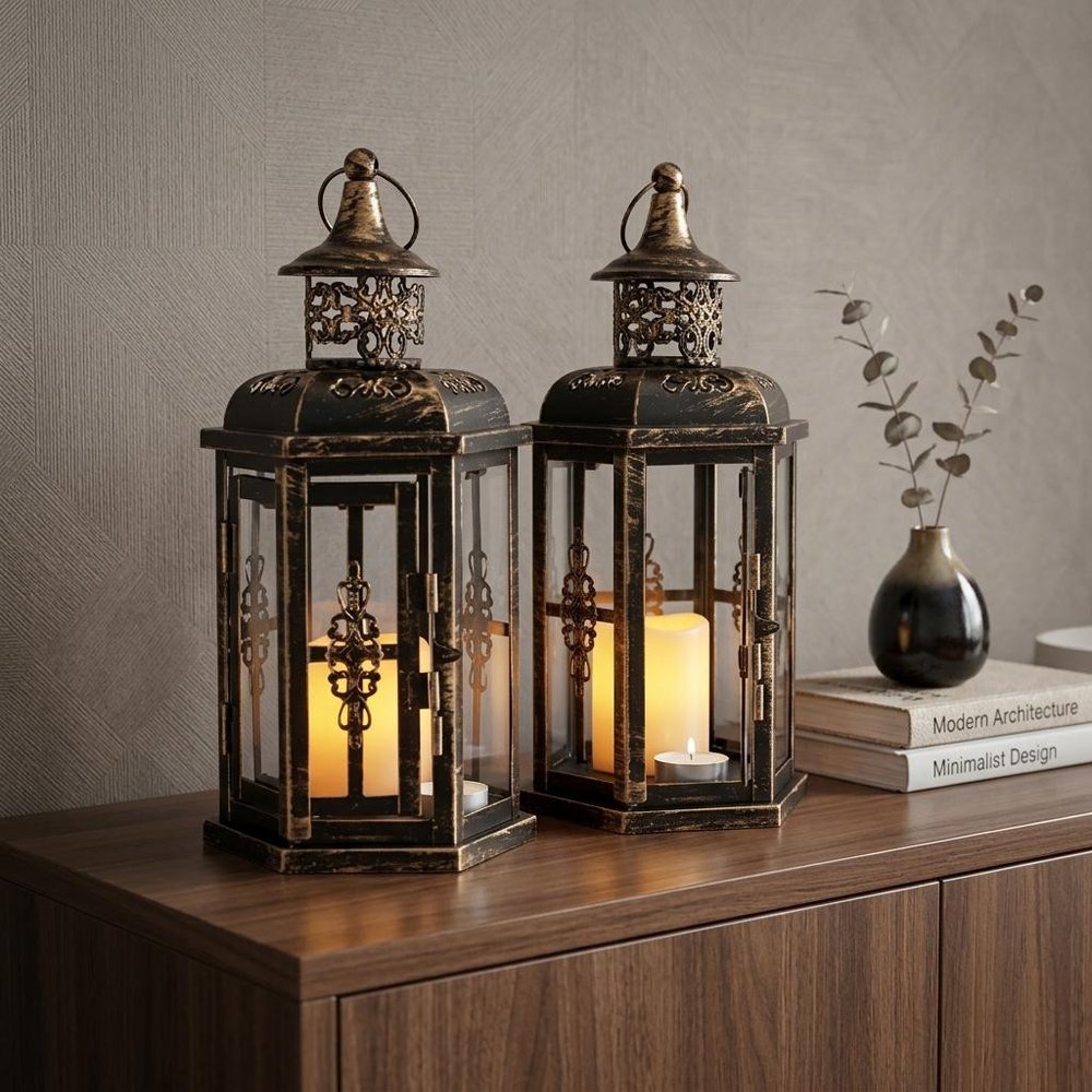 Set of Two Black Glass Floor Candelabra Candle Holders - 10.00" H x 5.00" W x 4.00" D