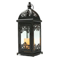 15" Black And Clear Metal And Glass Filigree Tabletop Lantern Candle Holder