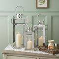 Set of Three Silver Glass Floor Candelabra Candle Holders