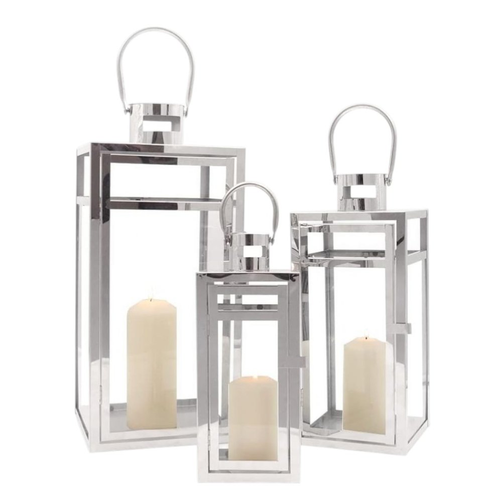 Set of Three Silver Glass Floor Candelabra Candle Holders
