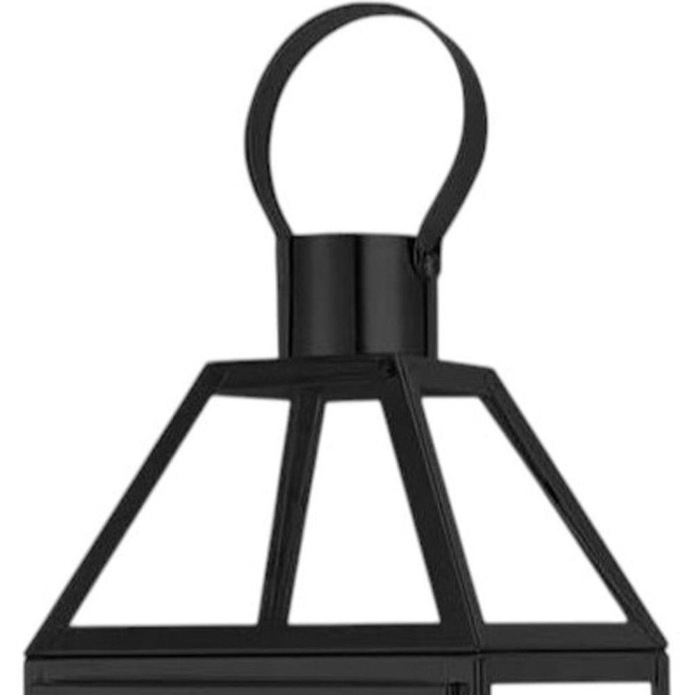 16" Black And Clear Glass And Metal Tabletop Lantern Candle Holder