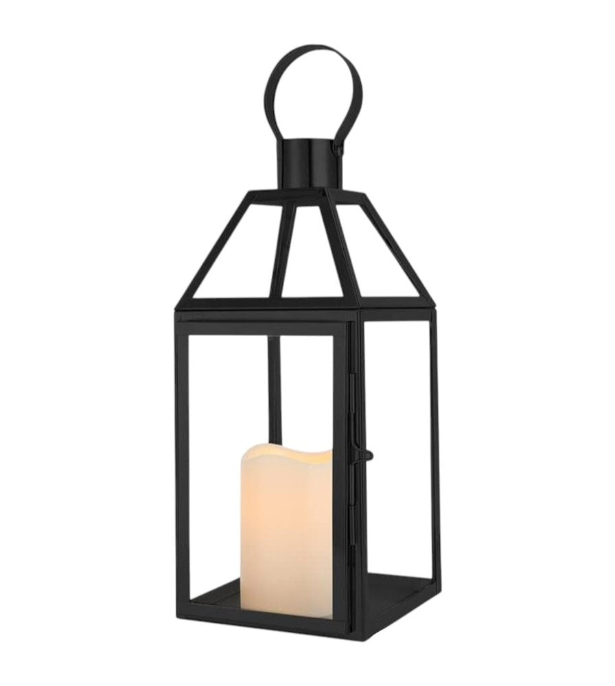 16" Black And Clear Glass And Metal Tabletop Lantern Candle Holder