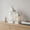 Set of Two White Glass Floor Candelabra Candle Holders