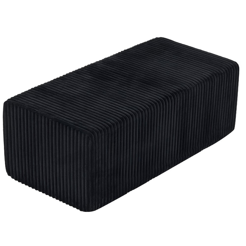 51" Black Corduroy Ottoman. Ottoman isolated on a plain white background, in a black finish.