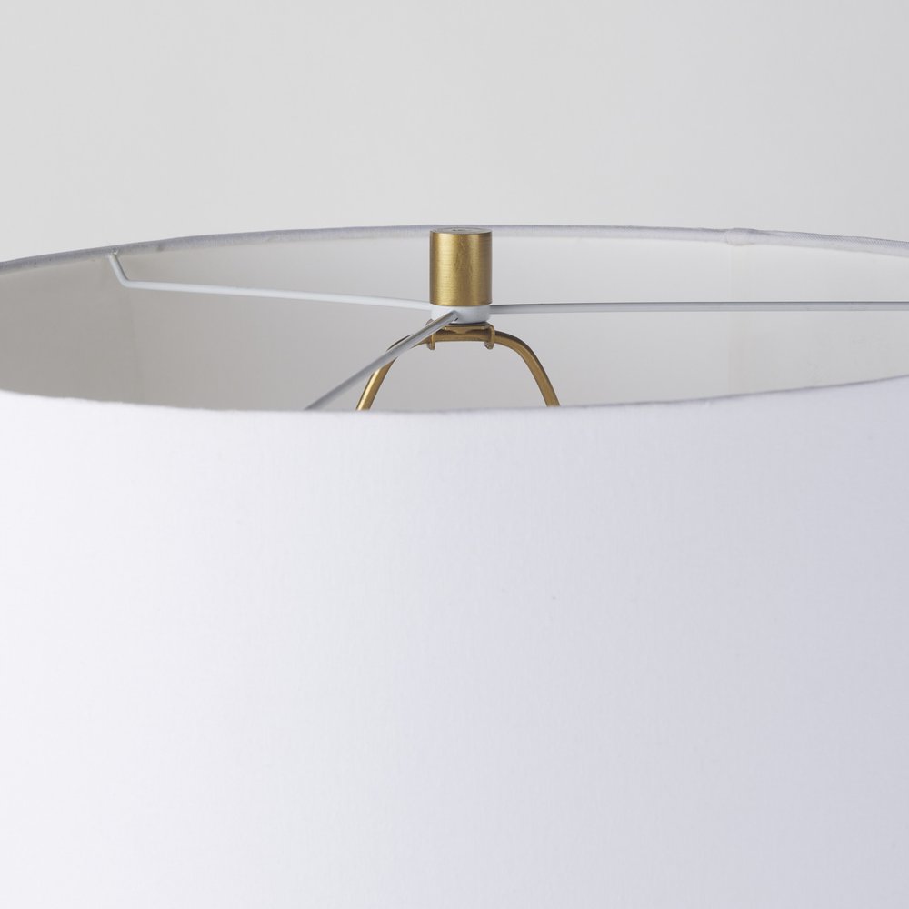 30" Gold Novelty Table Lamp With Drum Shade. Table lamp isolated on a plain white background.