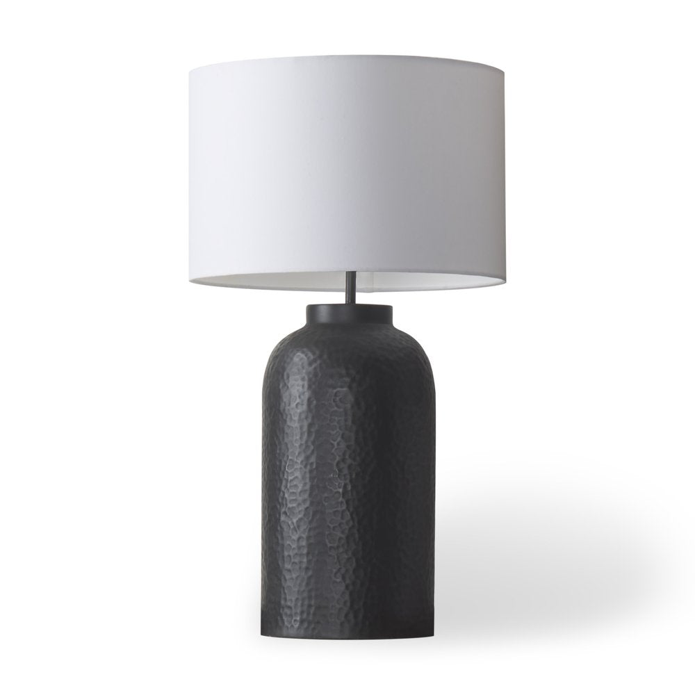 30" Black Novelty Table Lamp With Drum Shade. Table lamp isolated on a plain white background, showing its black color.