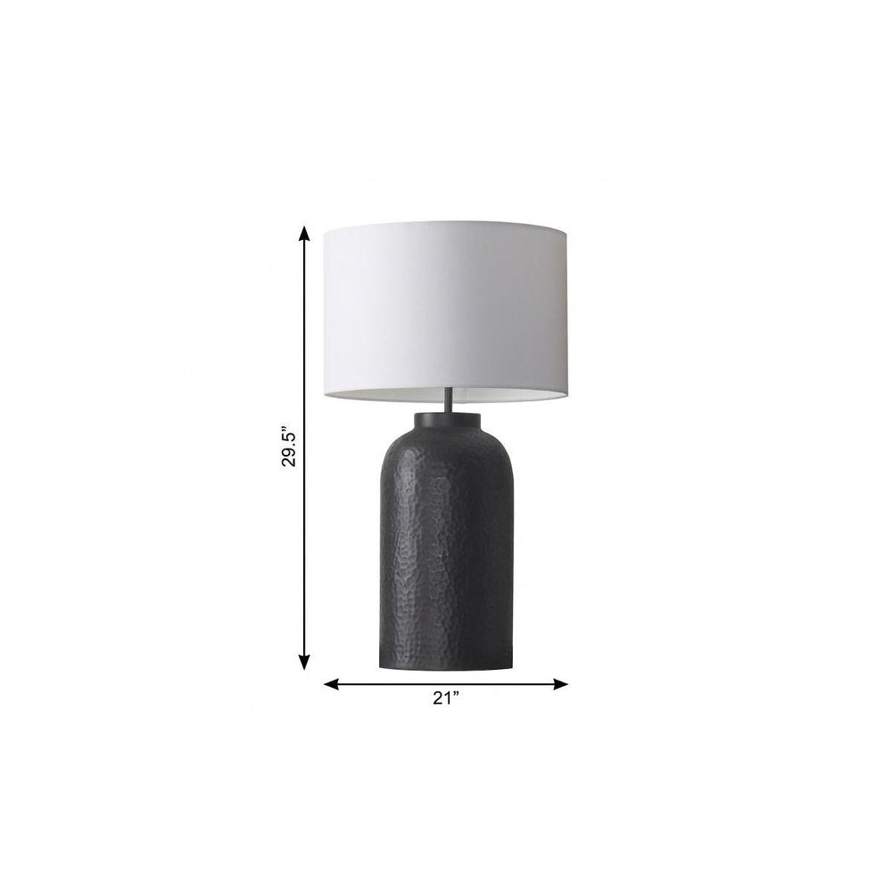 30" Black Novelty Table Lamp With Drum Shade. Table lamp isolated on a plain white background, in a black finish.