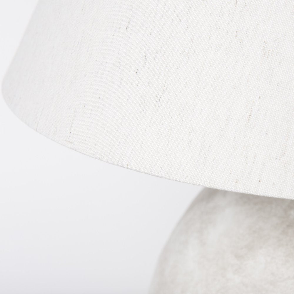 25" Tan Novelty Table Lamp With Bell Shade. Table lamp isolated on a plain white background, finished in light gray.