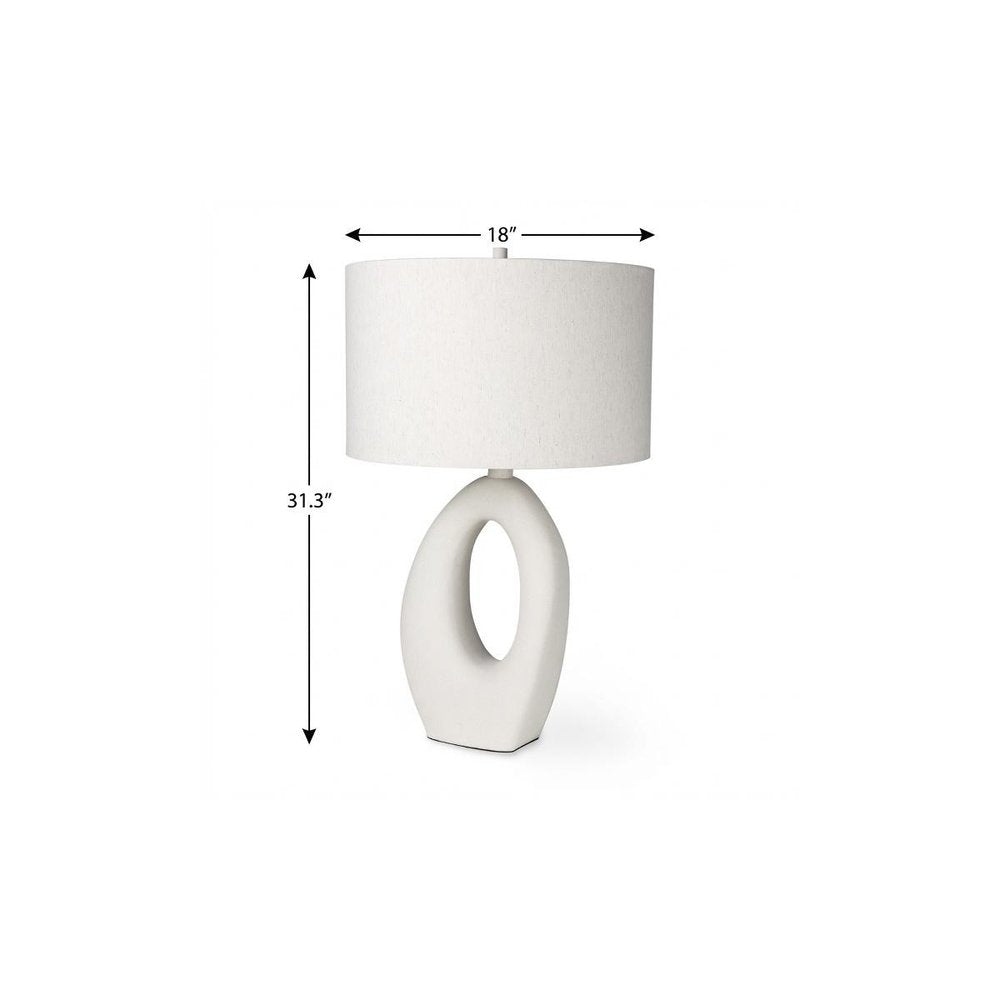 31" White Novelty Table Lamp With Drum Shade. Table lamp isolated on a plain white background, showing its white color.