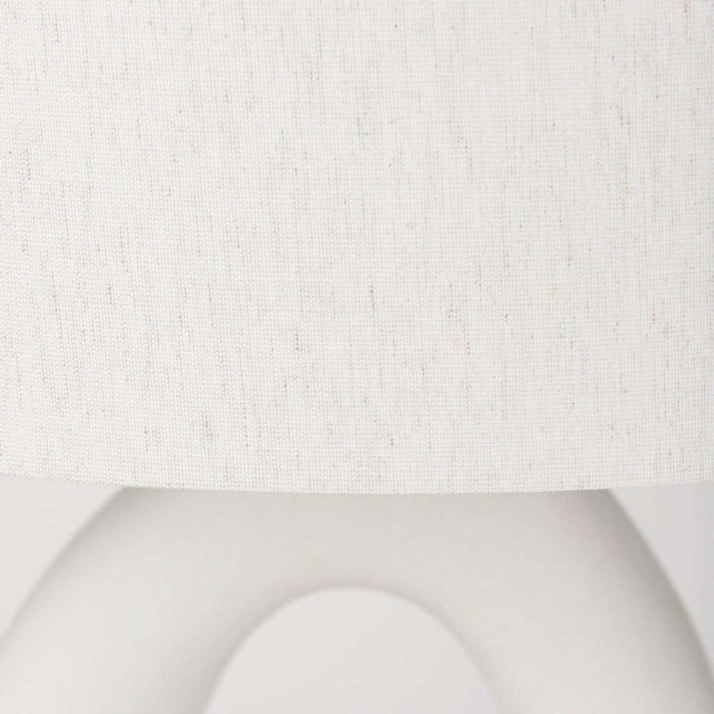31" White Novelty Table Lamp With Drum Shade. Table lamp isolated on a plain white background, finished in white.