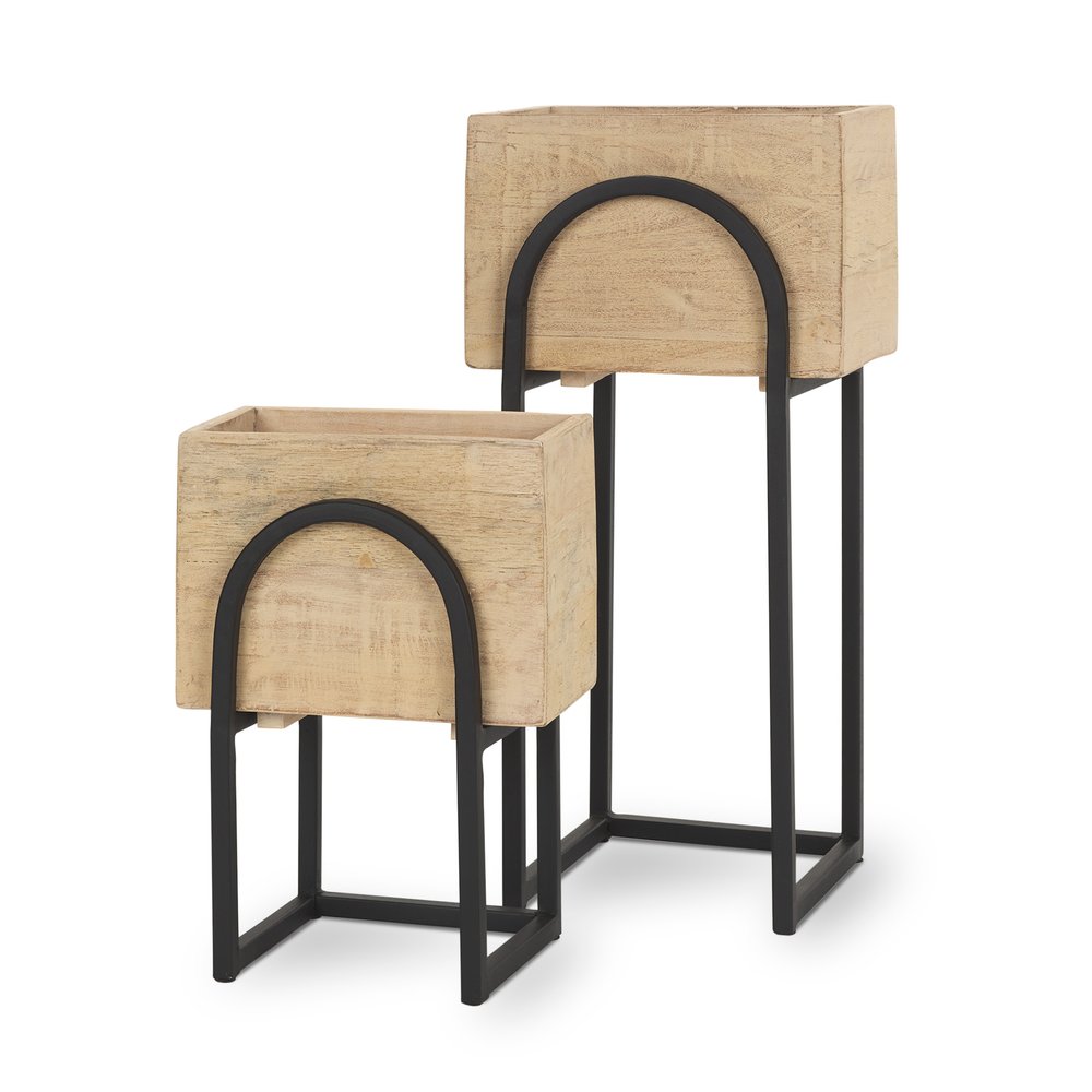 Set of Two Black Metal 1 Ounce Rectangular Urn Planters