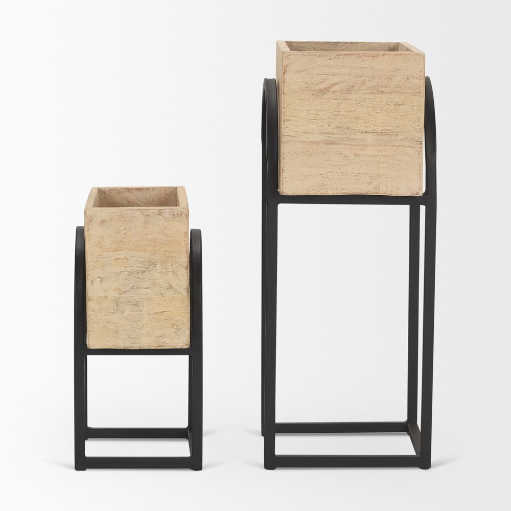 Set of Two Black Metal 1 Ounce Rectangular Urn Planters