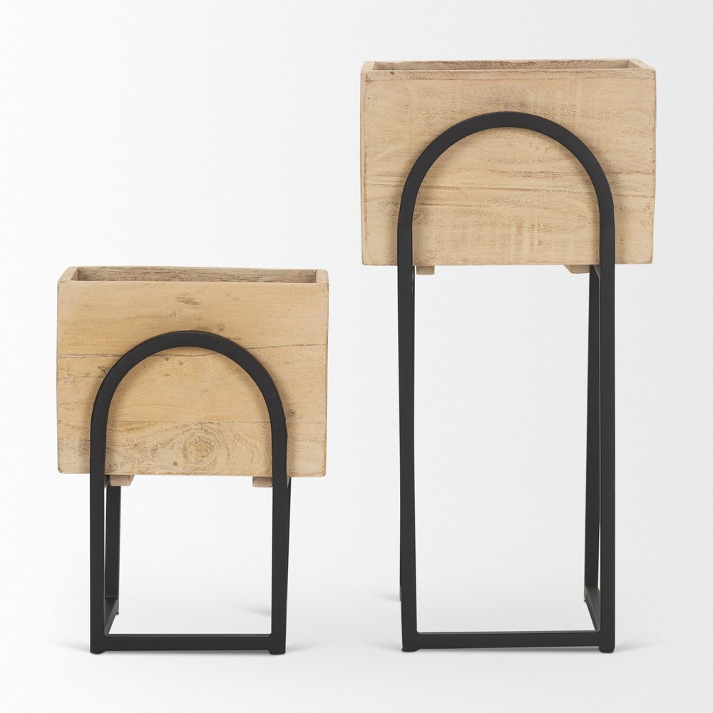 Set of Two Black Metal 1 Ounce Rectangular Urn Planters