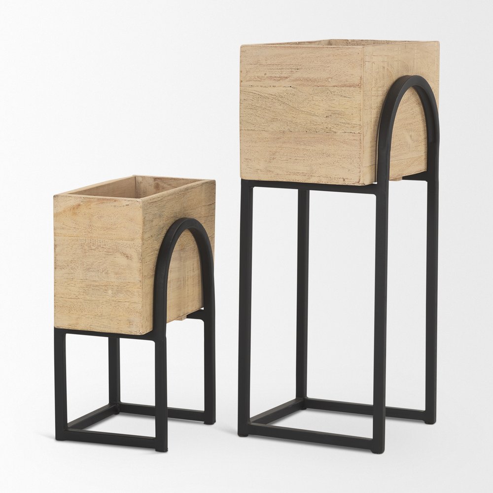Set of Two Black Metal 1 Ounce Rectangular Urn Planters