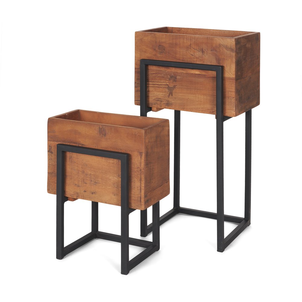 Set of Two Brown Metal 1 Ounce Rectangular Urn Planters