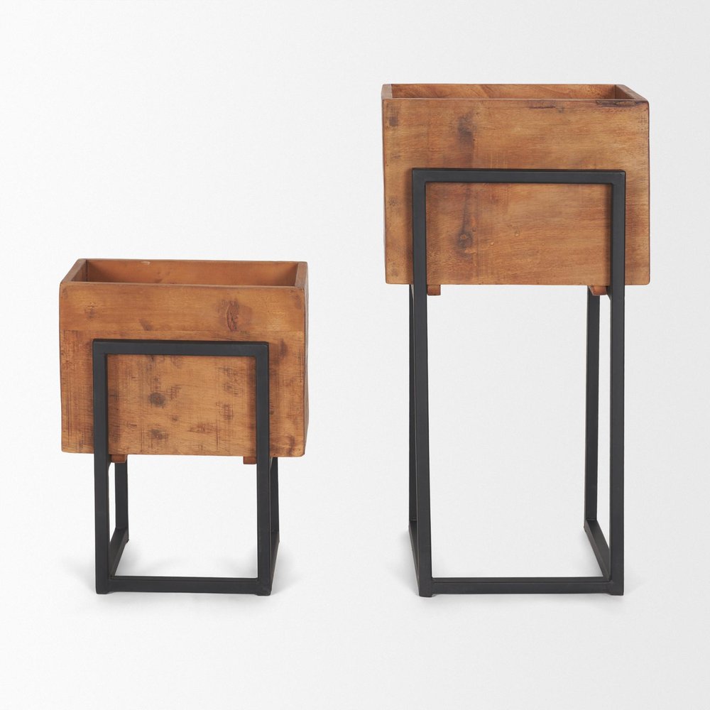 Set of Two Brown Metal 1 Ounce Rectangular Urn Planters