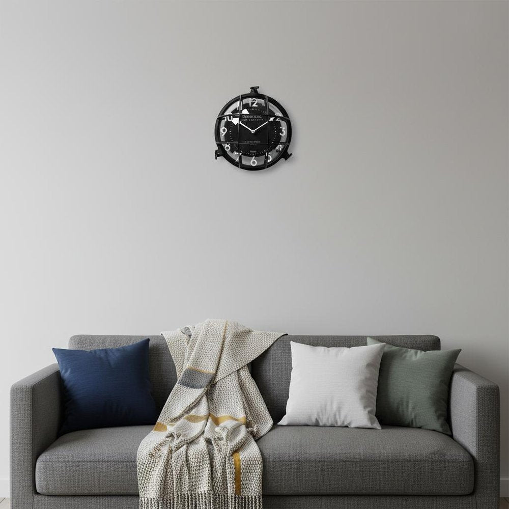 15" Black Metal Analog Round Wall Clock