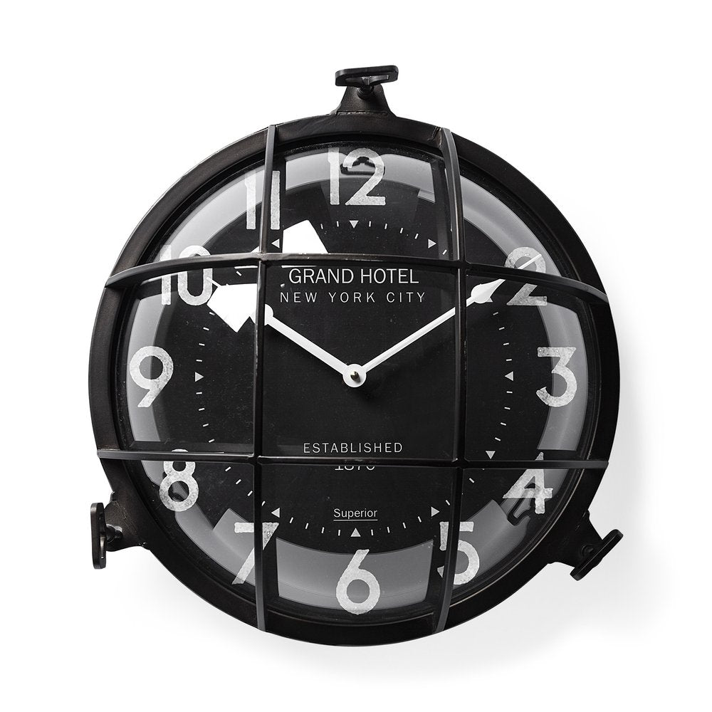 15" Black Metal Analog Round Wall Clock