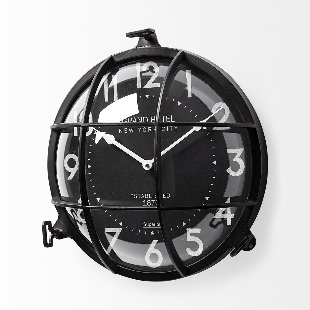 15" Black Metal Analog Round Wall Clock