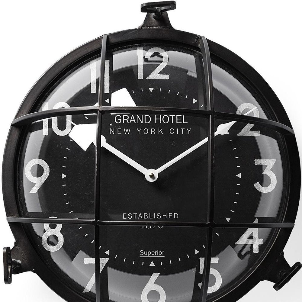 15" Black Metal Analog Round Wall Clock