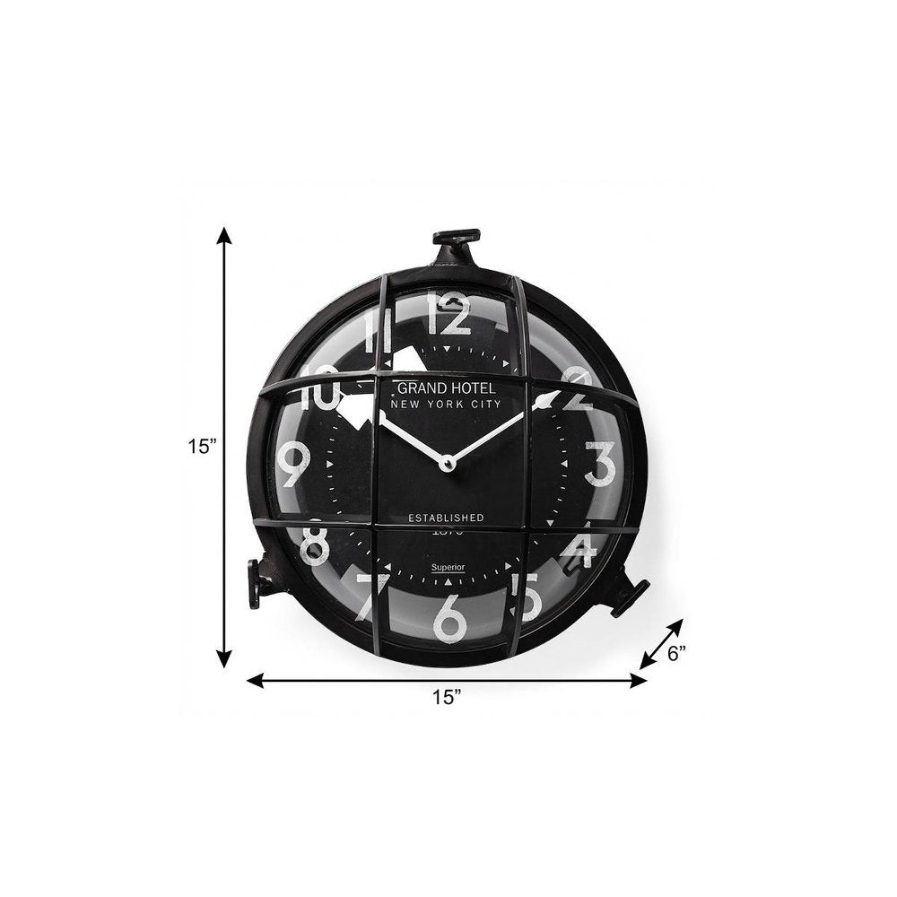 15" Black Metal Analog Round Wall Clock