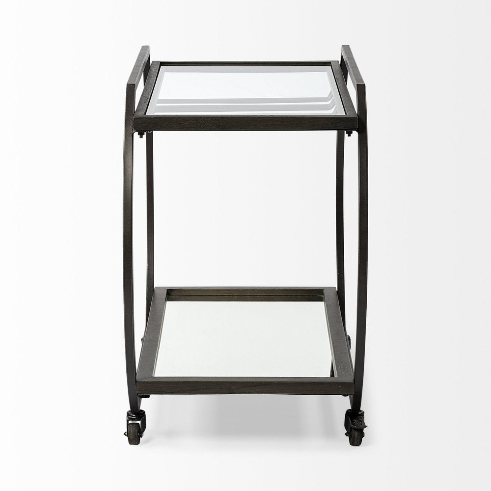 19" Black and Gunmetal Glass and Metal Rolling Kitchen Cart With Storage