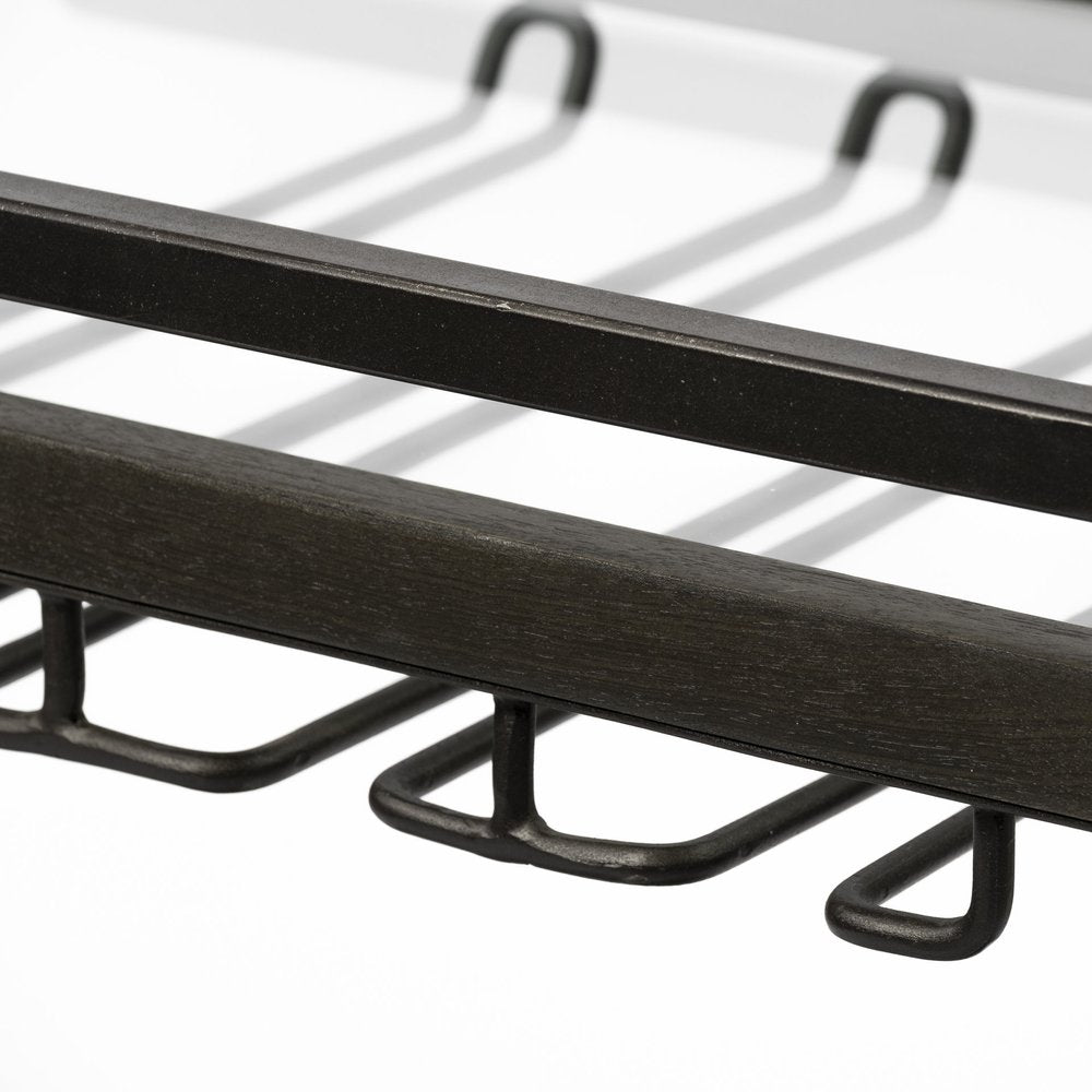 19" Black and Gunmetal Glass and Metal Rolling Kitchen Cart With Storage. Kitchen cart isolated on a plain white background, showing a black glass surface.
