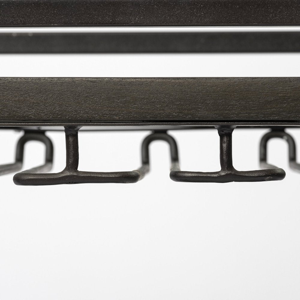 19" Black and Gunmetal Glass and Metal Rolling Kitchen Cart With Storage. Kitchen cart isolated on a plain white background, in a black glass finish.