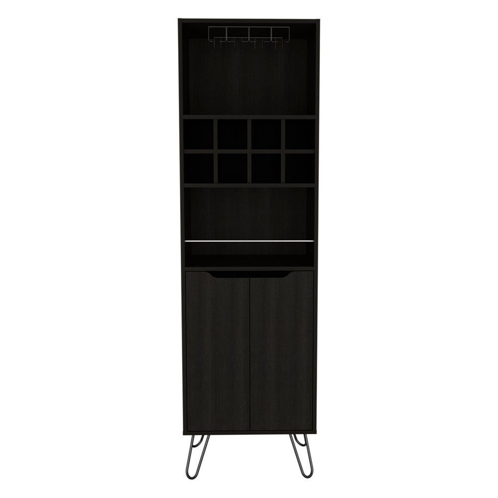 16" Black Wood Bar Cart. Bar cart isolated on a plain white background, in a black wood finish.