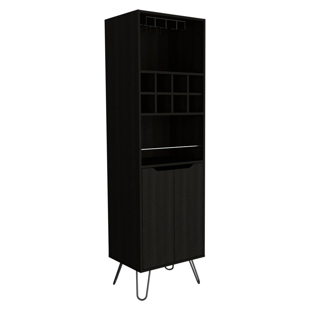 16" Black Wood Bar Cart. Bar cart isolated on a plain white background, finished in black wood.