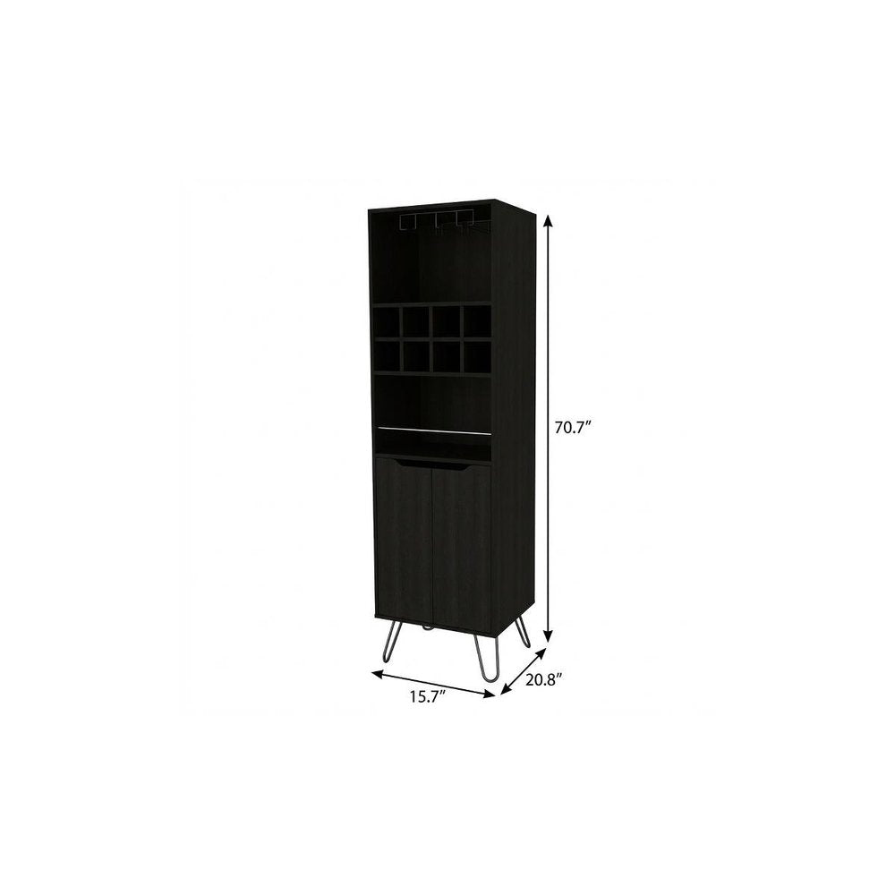 16" Black Wood Bar Cart. Bar cart isolated on a plain white background, finished in black wood.